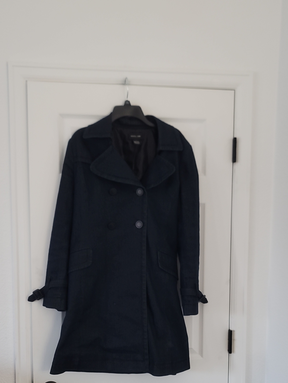 Focus 2000 Women's Double-Breasted Dark Blue Pea Coat